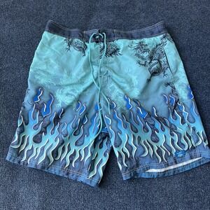 Vintage Wilson Swim Trunks Mens Large Blue Dragon Flames Board Shorts 2000s Surf